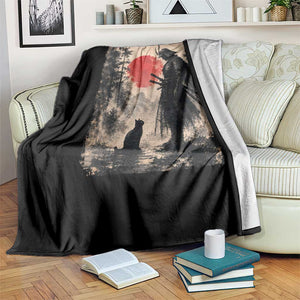 Vintage Japanese Samurai Warrior and Black Cat Throw Blanket TS10 Print Your Wear