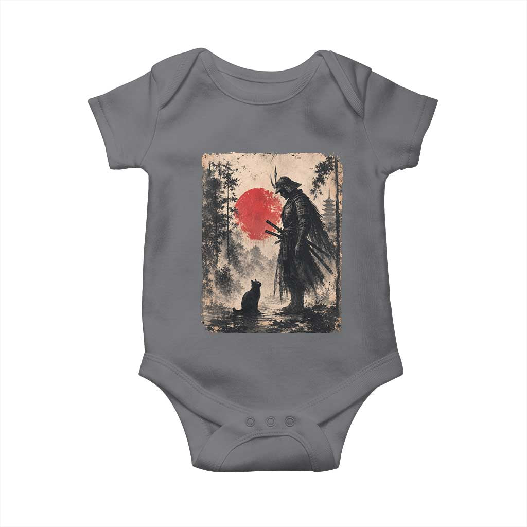 Vintage Japanese Samurai Warrior and Black Cat Baby Onesie TS10 Charcoal Print Your Wear
