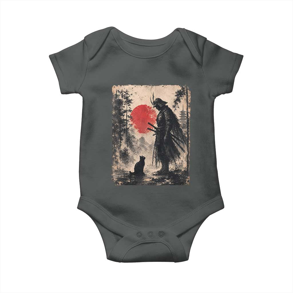 Vintage Japanese Samurai Warrior and Black Cat Baby Onesie TS10 Dark Heather Print Your Wear