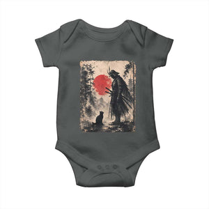 Vintage Japanese Samurai Warrior and Black Cat Baby Onesie TS10 Dark Heather Print Your Wear