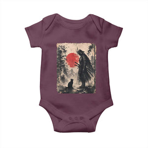 Vintage Japanese Samurai Warrior and Black Cat Baby Onesie TS10 Maroon Print Your Wear