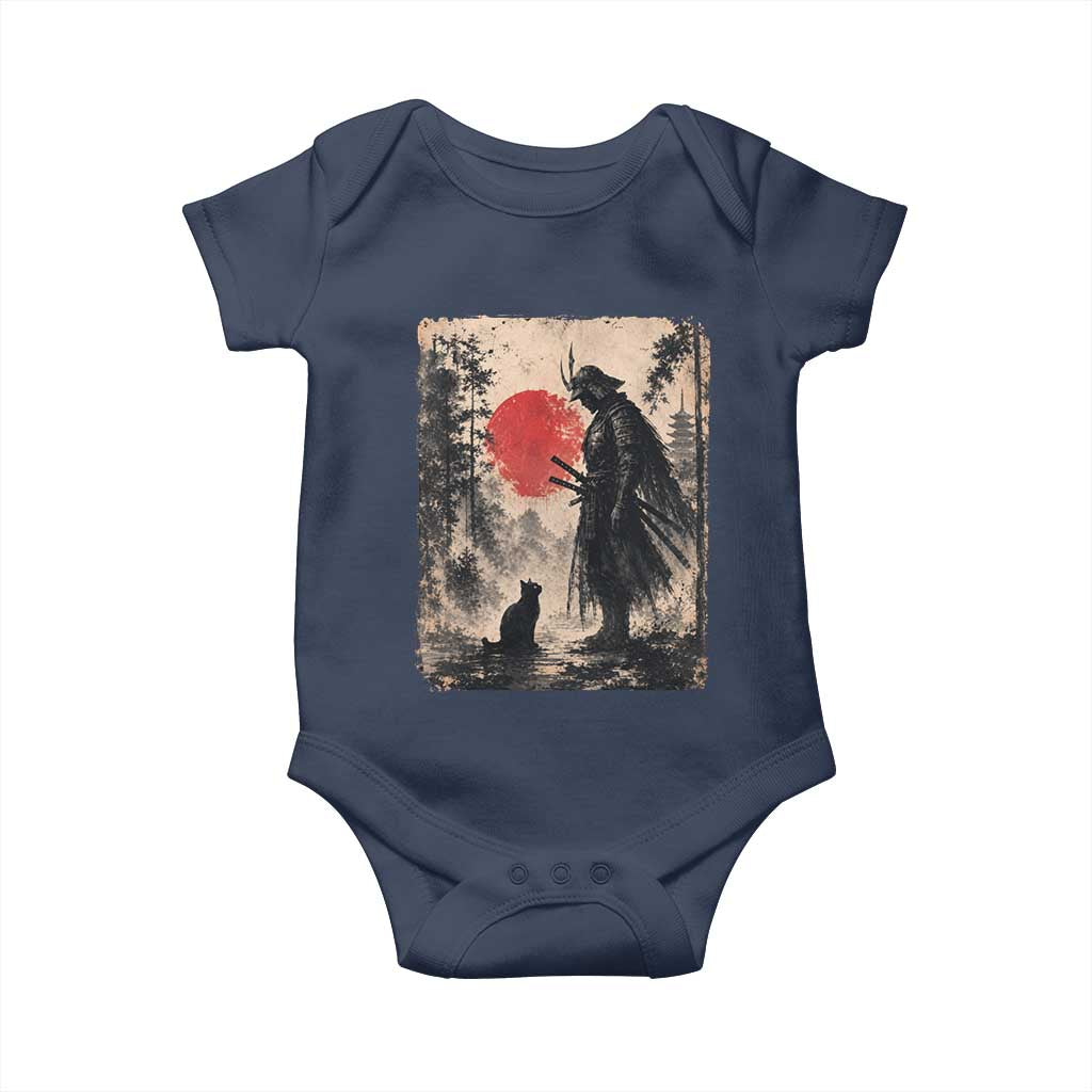 Vintage Japanese Samurai Warrior and Black Cat Baby Onesie TS10 Navy Print Your Wear