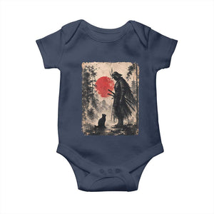 Vintage Japanese Samurai Warrior and Black Cat Baby Onesie TS10 Navy Print Your Wear