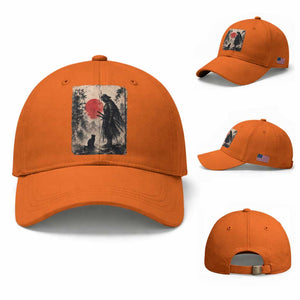Vintage Japanese Samurai Warrior and Black Cat Baseball Cap TS10 Baseball Cap Universal Fit Orange Print Your Wear