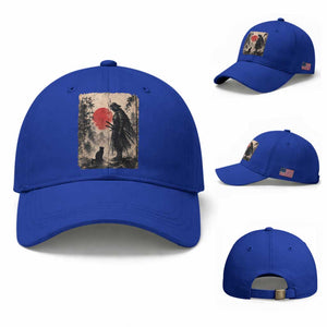 Vintage Japanese Samurai Warrior and Black Cat Baseball Cap TS10 Baseball Cap Universal Fit Royal Blue Print Your Wear