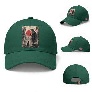 Vintage Japanese Samurai Warrior and Black Cat Baseball Cap TS10 Baseball Cap Universal Fit Irish Green Print Your Wear
