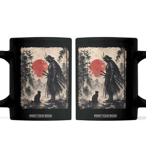 Vintage Japanese Samurai Warrior and Black Cat Coffee Mug TS10 Black Print Your Wear