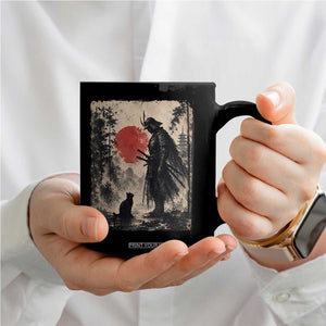 Vintage Japanese Samurai Warrior and Black Cat Coffee Mug TS10 Print Your Wear