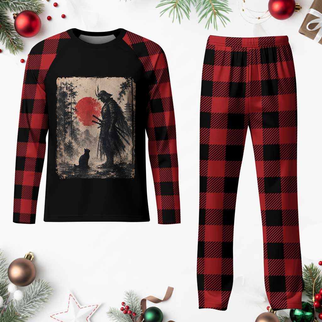Vintage Japanese Samurai Warrior and Black Cat Plaid Pajama Set TS10 Buffalo Plaid Print Your Wear