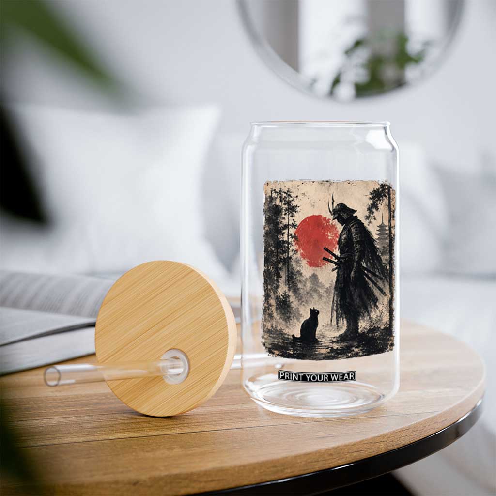 Vintage Japanese Samurai Warrior and Black Cat Glass Can TS10 Print Your Wear