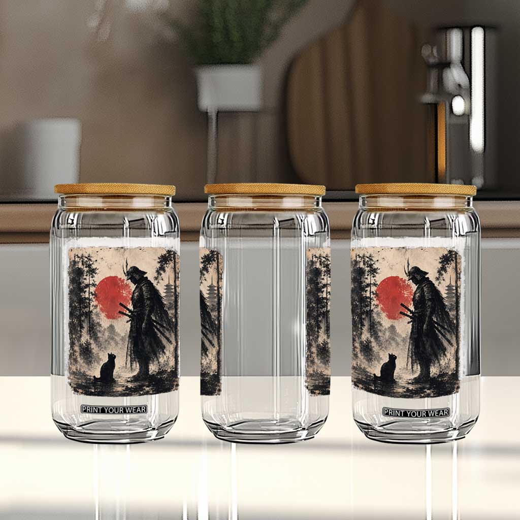 Vintage Japanese Samurai Warrior and Black Cat Glass Can TS10 Print Your Wear