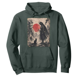 Vintage Japanese Samurai Warrior and Black Cat Hoodie TS10 Dark Forest Green Print Your Wear
