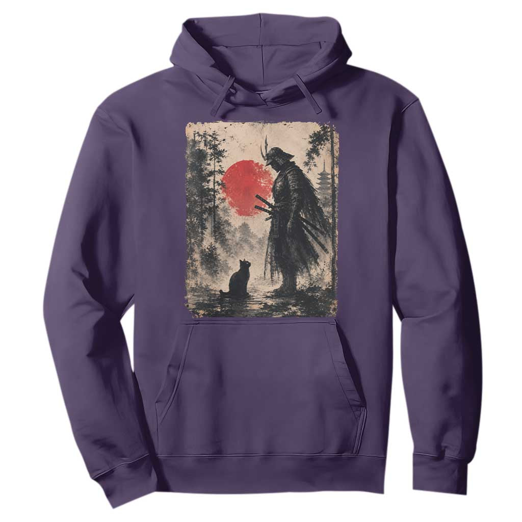 Vintage Japanese Samurai Warrior and Black Cat Hoodie TS10 Purple Print Your Wear