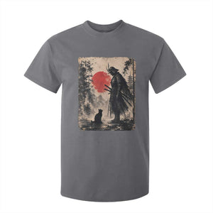 Vintage Japanese Samurai Warrior and Black Cat T Shirt For Kid TS10 Charcoal Print Your Wear