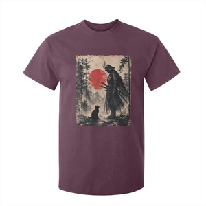 Vintage Japanese Samurai Warrior and Black Cat T Shirt For Kid TS10 Maroon Print Your Wear