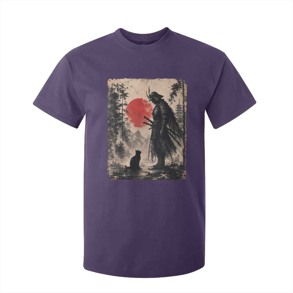 Vintage Japanese Samurai Warrior and Black Cat T Shirt For Kid TS10 Purple Print Your Wear
