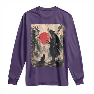 Vintage Japanese Samurai Warrior and Black Cat Long Sleeve Shirt TS10 Purple Print Your Wear