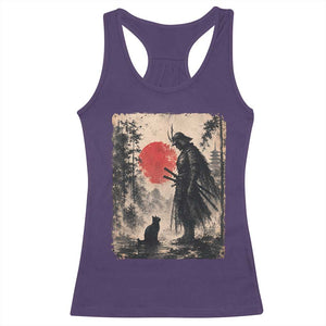 Vintage Japanese Samurai Warrior and Black Cat Racerback Tank Top TS10 Purple Print Your Wear