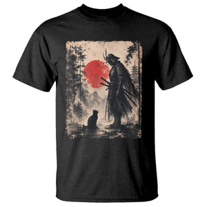 Vintage Japanese Samurai Warrior and Black Cat T Shirt TS10 Black Print Your Wear