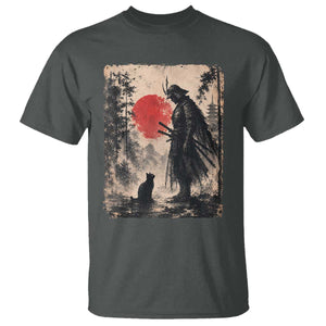 Vintage Japanese Samurai Warrior and Black Cat T Shirt TS10 Dark Heather Print Your Wear