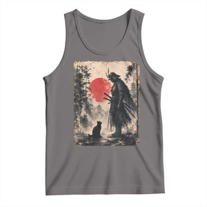 Vintage Japanese Samurai Warrior and Black Cat Tank Top TS10 Deep Heather Print Your Wear
