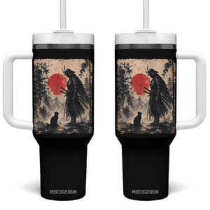 Vintage Japanese Samurai Warrior and Black Cat Tumbler With Handle TS10 One Size: 40 oz Black Print Your Wear