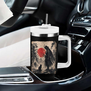 Vintage Japanese Samurai Warrior and Black Cat Tumbler With Handle TS10 Print Your Wear