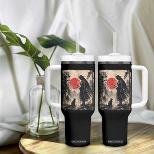 Vintage Japanese Samurai Warrior and Black Cat Tumbler With Handle TS10 Print Your Wear