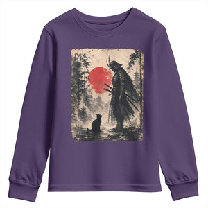 Vintage Japanese Samurai Warrior and Black Cat Youth Sweatshirt TS10 Purple Print Your Wear