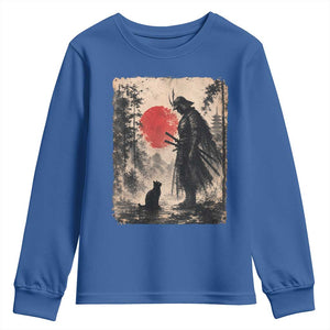 Vintage Japanese Samurai Warrior and Black Cat Youth Sweatshirt TS10 Royal Blue Print Your Wear