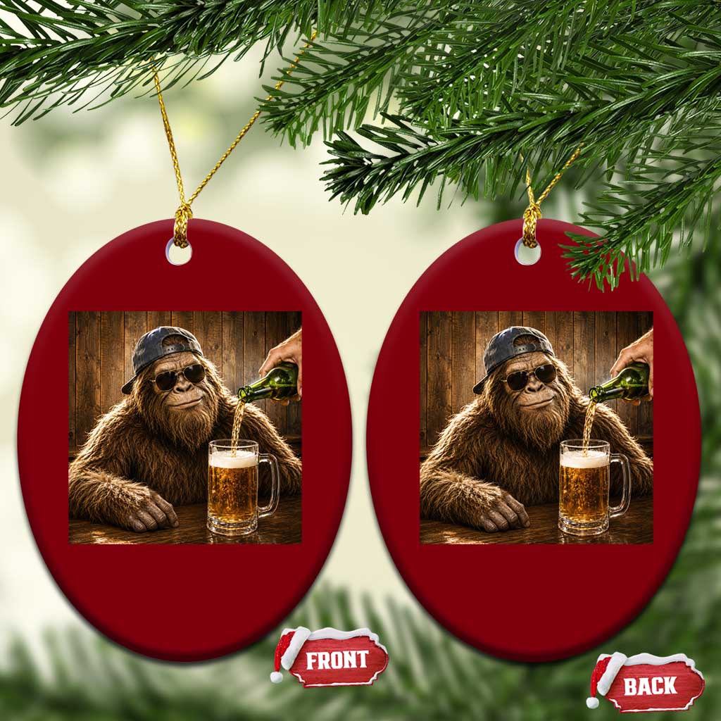 Funny Bigfoot Drinking Beer Ceramic Ornament Vintage Cool Sunglasses Sasquatch Pub Graphic TS10 Print Your Wear