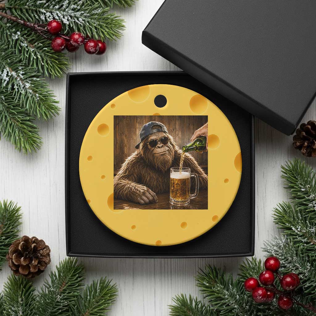 Funny Bigfoot Drinking Beer Ceramic Ornament Vintage Cool Sunglasses Sasquatch Pub Graphic TS10 1pc Yellow Cheese Print Your Wear