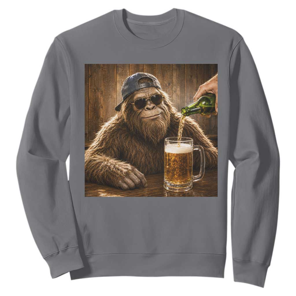Funny Bigfoot Drinking Beer Sweatshirt Vintage Cool Sunglasses Sasquatch Pub Graphic TS10 Charcoal Print Your Wear