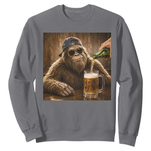 Funny Bigfoot Drinking Beer Sweatshirt Vintage Cool Sunglasses Sasquatch Pub Graphic TS10 Charcoal Print Your Wear