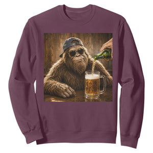Funny Bigfoot Drinking Beer Sweatshirt Vintage Cool Sunglasses Sasquatch Pub Graphic TS10 Maroon Print Your Wear