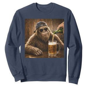 Funny Bigfoot Drinking Beer Sweatshirt Vintage Cool Sunglasses Sasquatch Pub Graphic TS10 Navy Print Your Wear