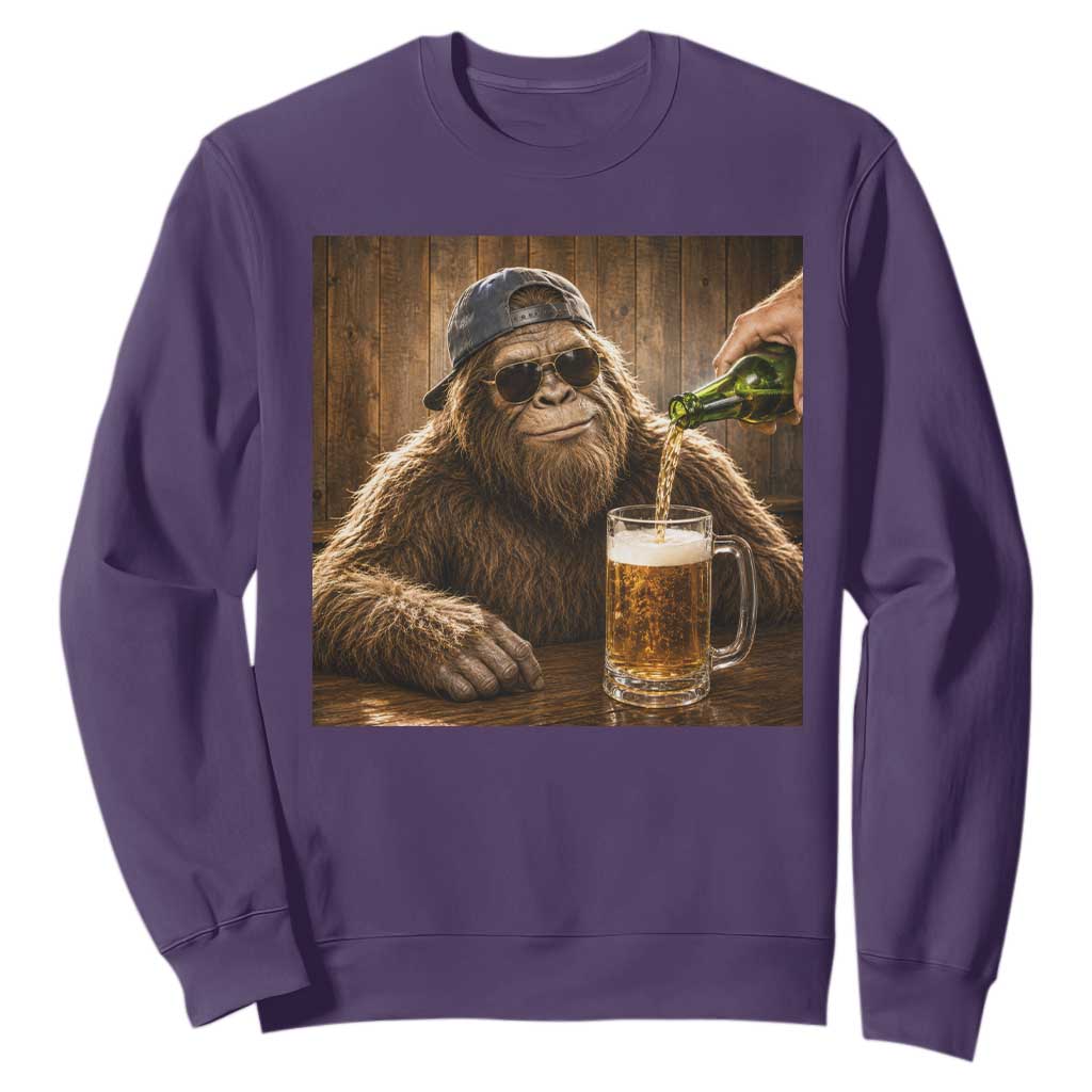 Funny Bigfoot Drinking Beer Sweatshirt Vintage Cool Sunglasses Sasquatch Pub Graphic TS10 Purple Print Your Wear
