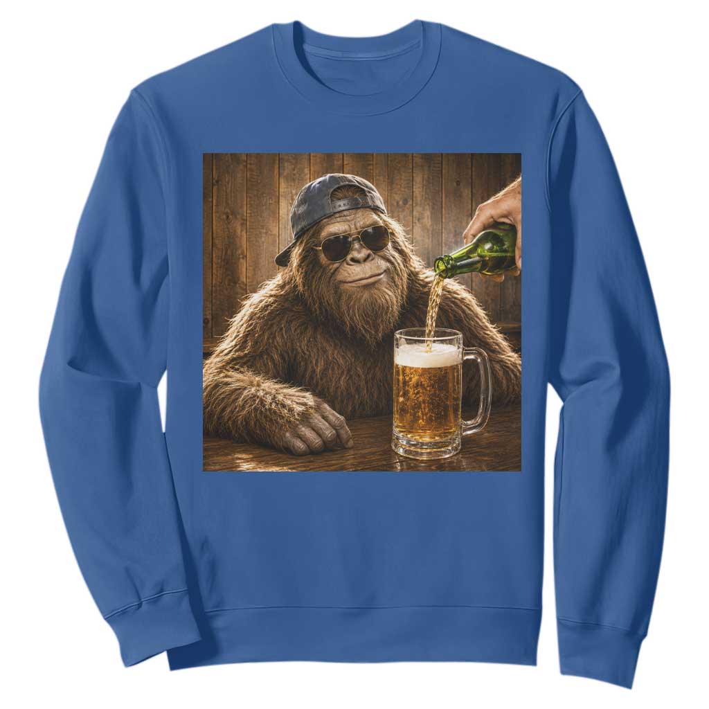Funny Bigfoot Drinking Beer Sweatshirt Vintage Cool Sunglasses Sasquatch Pub Graphic TS10 Royal Blue Print Your Wear