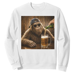 Funny Bigfoot Drinking Beer Sweatshirt Vintage Cool Sunglasses Sasquatch Pub Graphic TS10 White Print Your Wear
