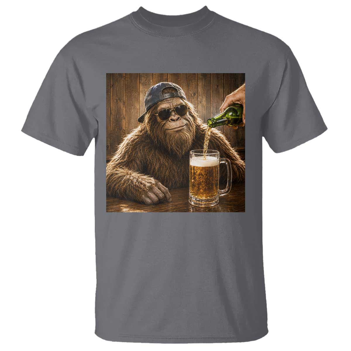 Funny Bigfoot Drinking Beer T Shirt Vintage Cool Sunglasses Sasquatch Pub Graphic TS10 Charcoal Print Your Wear