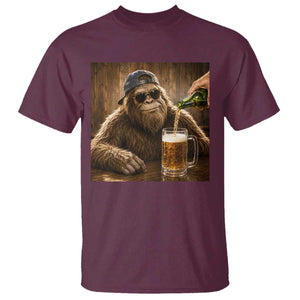 Funny Bigfoot Drinking Beer T Shirt Vintage Cool Sunglasses Sasquatch Pub Graphic TS10 Maroon Print Your Wear