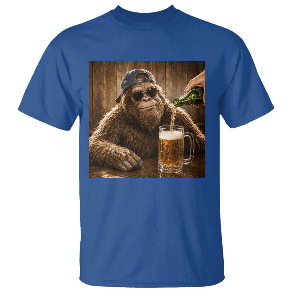 Funny Bigfoot Drinking Beer T Shirt Vintage Cool Sunglasses Sasquatch Pub Graphic TS10 Royal Blue Print Your Wear