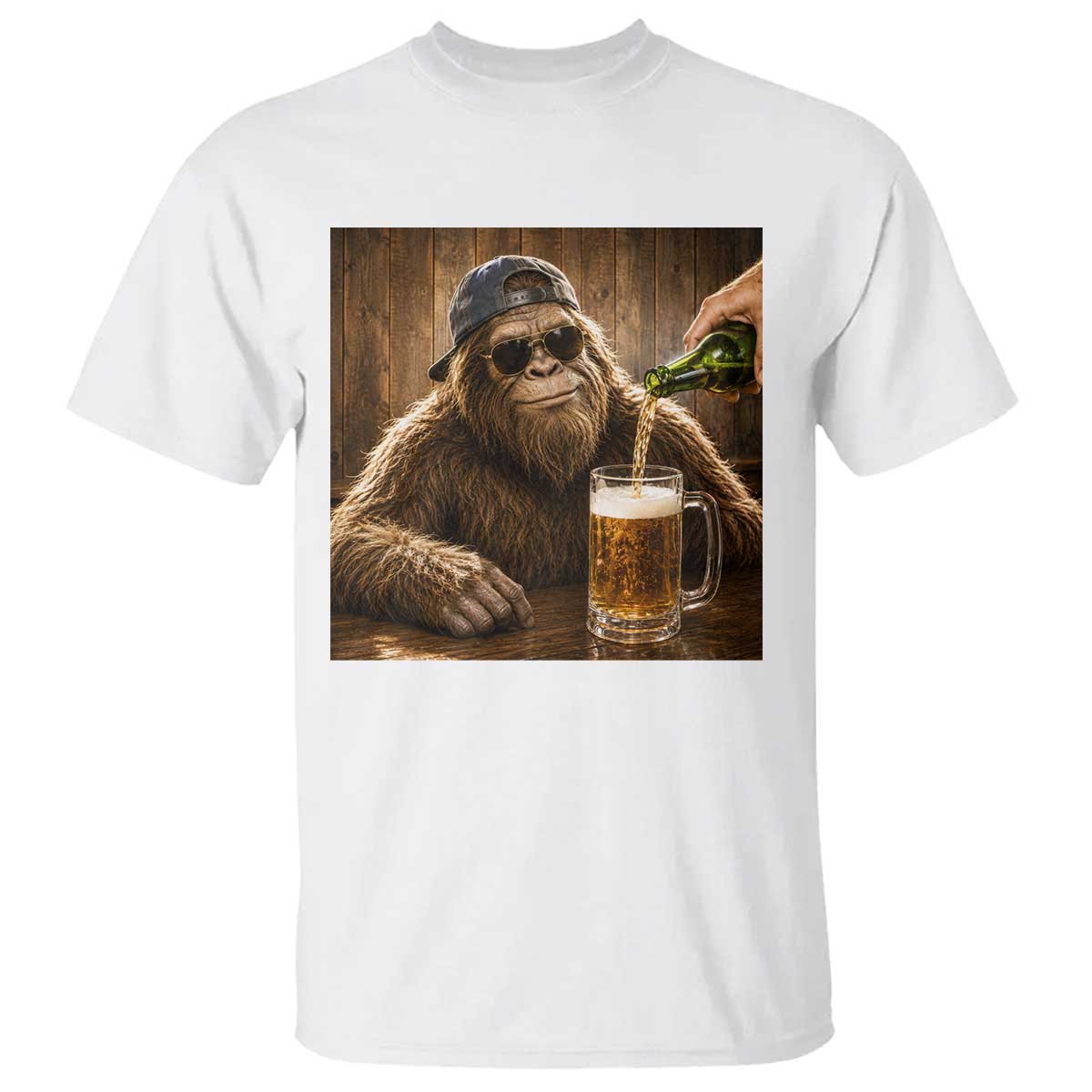 Funny Bigfoot Drinking Beer T Shirt Vintage Cool Sunglasses Sasquatch Pub Graphic TS10 White Print Your Wear