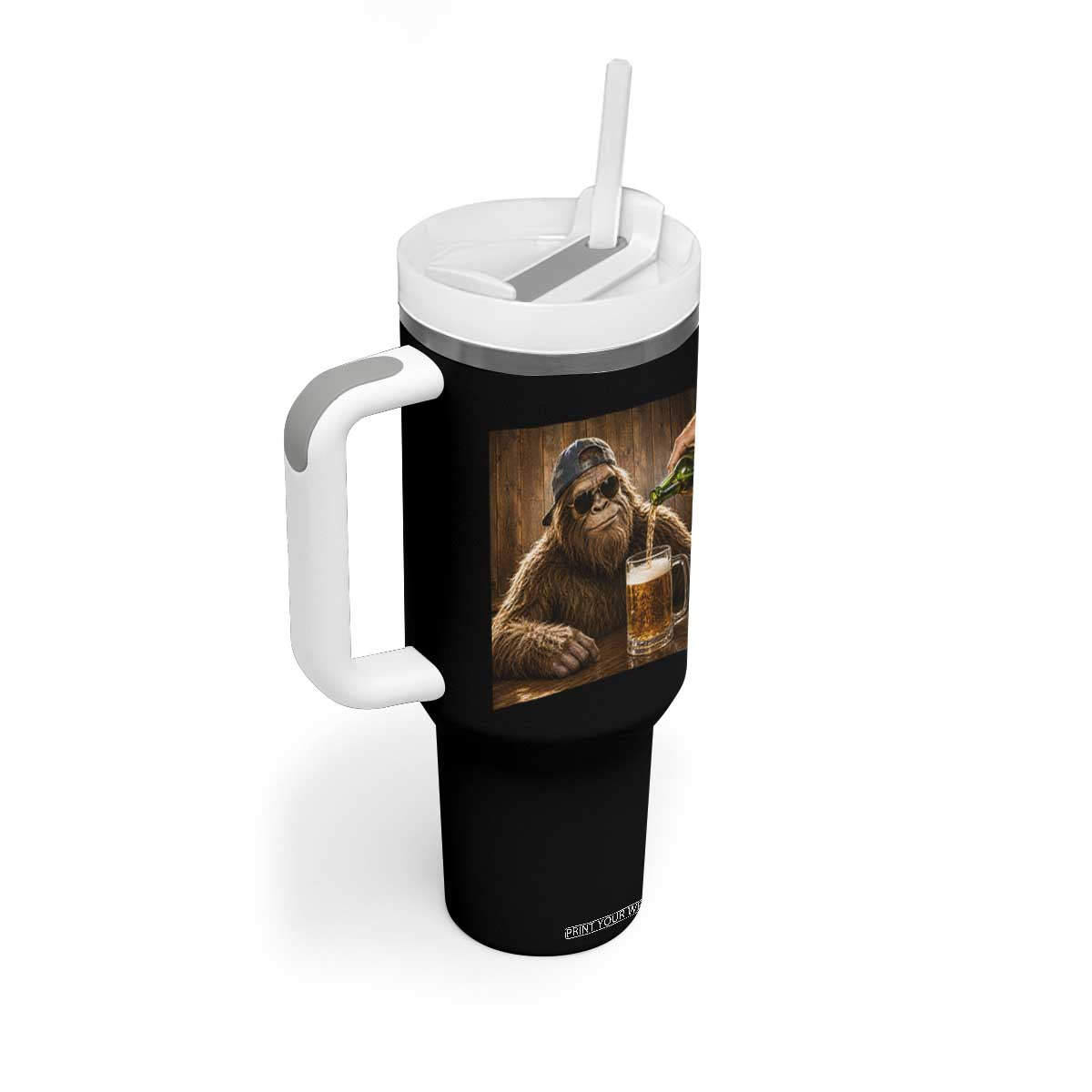 Funny Bigfoot Drinking Beer Tumbler With Handle Vintage Cool Sunglasses Sasquatch Pub Graphic TS10 Print Your Wear