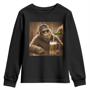 Funny Bigfoot Drinking Beer Youth Sweatshirt Vintage Cool Sunglasses Sasquatch Pub Graphic TS10 Black Print Your Wear