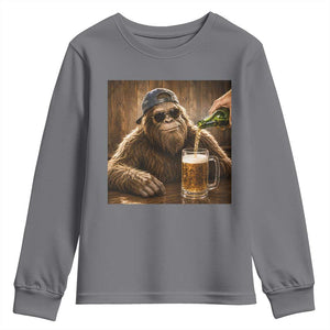 Funny Bigfoot Drinking Beer Youth Sweatshirt Vintage Cool Sunglasses Sasquatch Pub Graphic TS10 Charcoal Print Your Wear