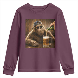 Funny Bigfoot Drinking Beer Youth Sweatshirt Vintage Cool Sunglasses Sasquatch Pub Graphic TS10 Maroon Print Your Wear