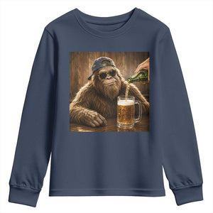 Funny Bigfoot Drinking Beer Youth Sweatshirt Vintage Cool Sunglasses Sasquatch Pub Graphic TS10 Navy Print Your Wear