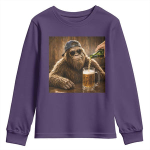 Funny Bigfoot Drinking Beer Youth Sweatshirt Vintage Cool Sunglasses Sasquatch Pub Graphic TS10 Purple Print Your Wear