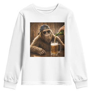 Funny Bigfoot Drinking Beer Youth Sweatshirt Vintage Cool Sunglasses Sasquatch Pub Graphic TS10 White Print Your Wear